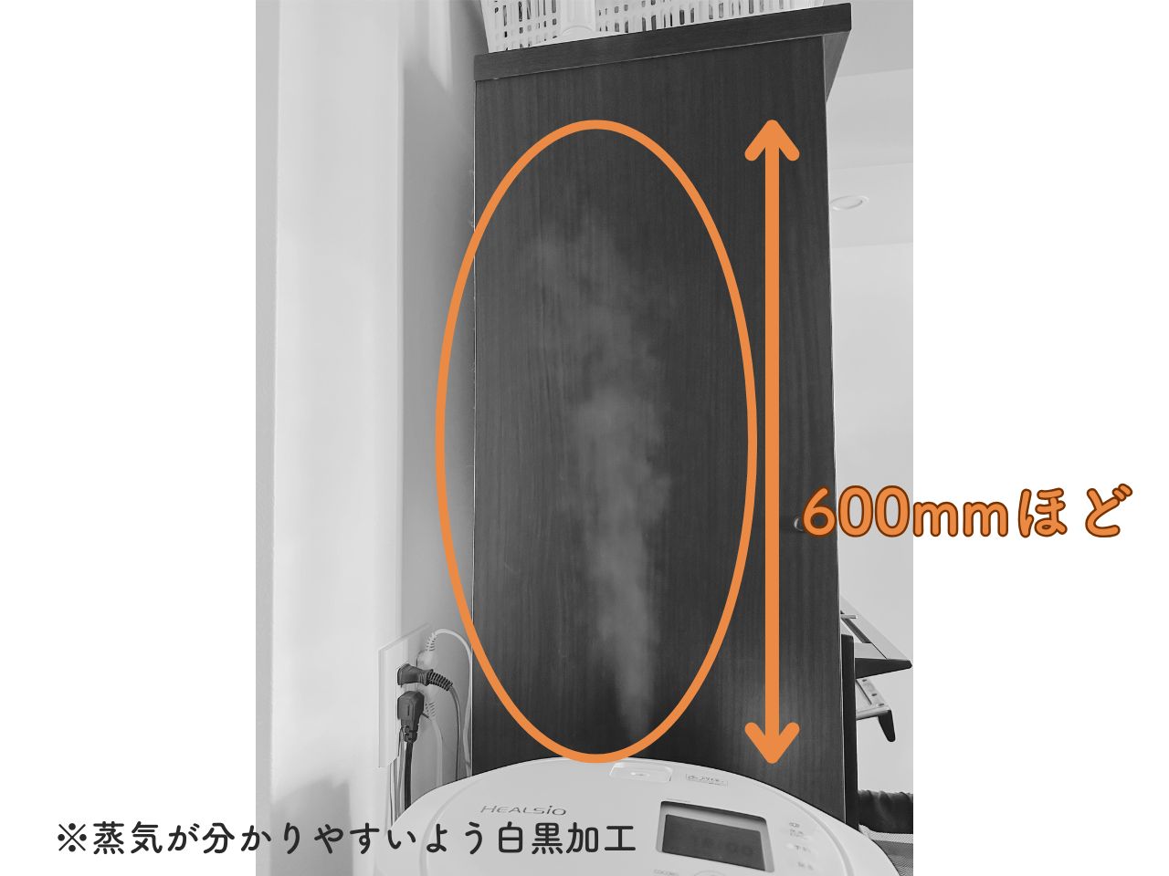 ホットクックから出る蒸気の高さ：約600mm